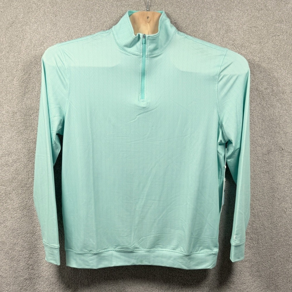Kenneth Cole Golf Pullover Men Large Green Quarter Zip Chevron New